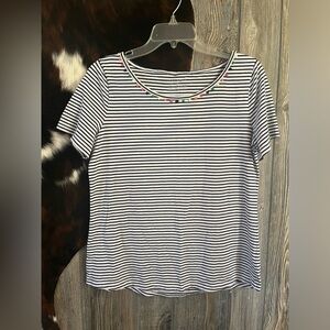 Talbots size medium white and navy blue striped short sleeve blouse with color